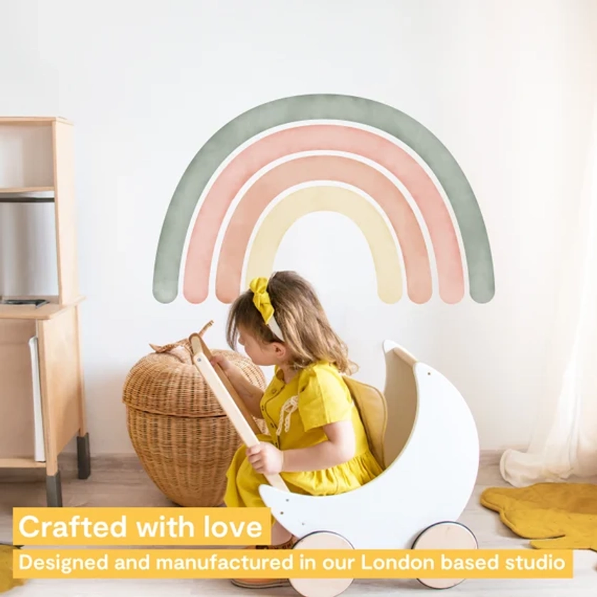 Large Rainbow Wall Sticker for Kids’ Bedroom, Nursery, Playroom | PVC-Free, No Odour | Repositionable Peel & Stick Fabric Wall Decal