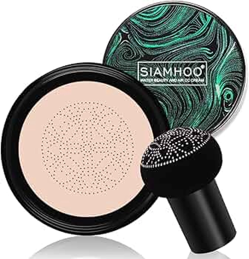 SIAMHOO CC Cream Foundation with Mushroom Head Air Cushion CC Cream Foundation Full Coverage for Flawless Makeup, Even Skin Tone 0.7fl.oz - Ivory