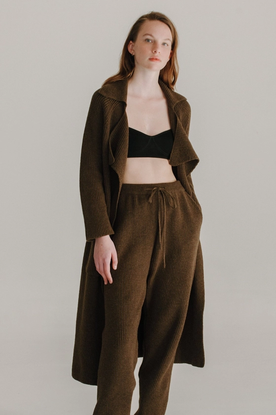 RIBBED KNIT LONG COAT - BROWN —  MIJEONG PARK - LA based womenswear label