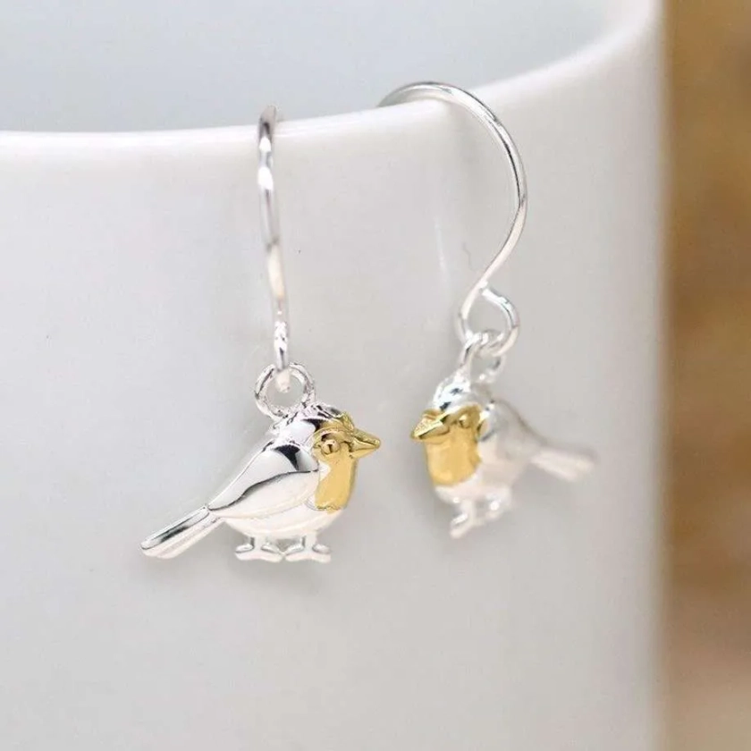 Sterling Silver Robin Drop Earrings - Julia Rose Gifts and Accessories