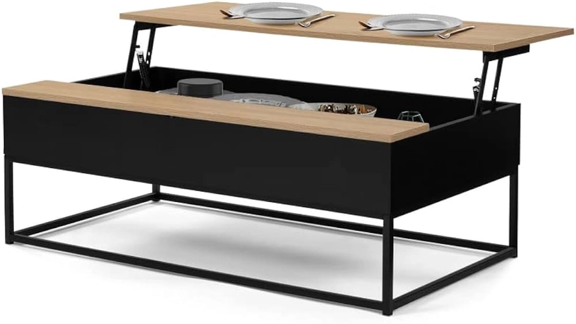 IDMarket - Table Basse Noire Plateau relevable façon hêtre Boston Design Industriel