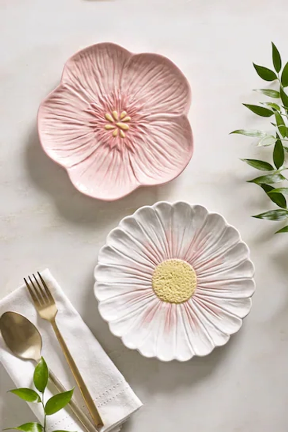 Set of 2 Pink Flower Side Plates