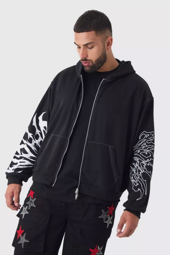 Plus Boxy Oversized Embroidery Hoodie