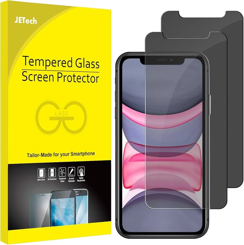 JETech Protection Écran pour iPhone 11/XR 6,1 Pouces, Film de Protection en Verre Trempé, Anti-Espion, Lot de 2