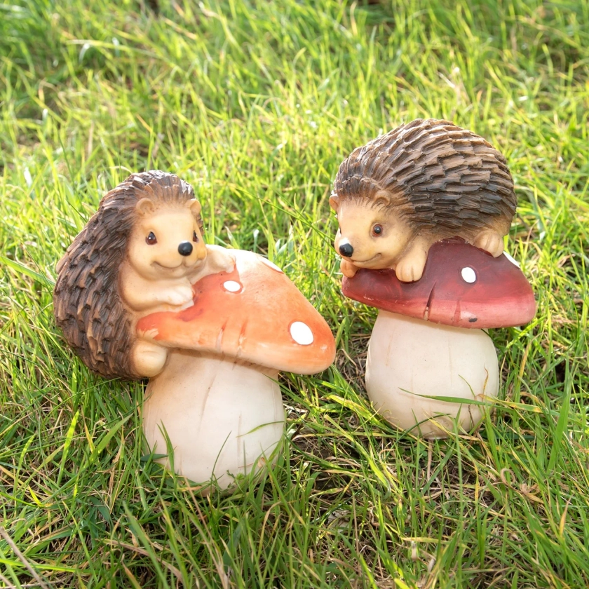 Darthome Set Of 2 Hedgehogs On Toadstools Figurines 15x17x11cm