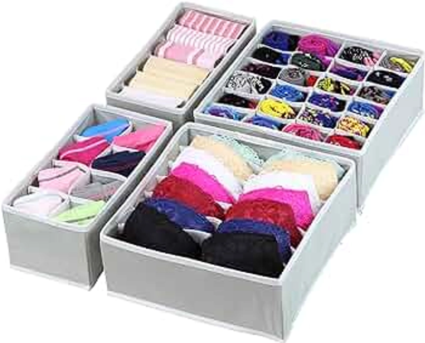 Simple Houseware Closet Underwear Organizer Drawer Divider 4 Set, Gray