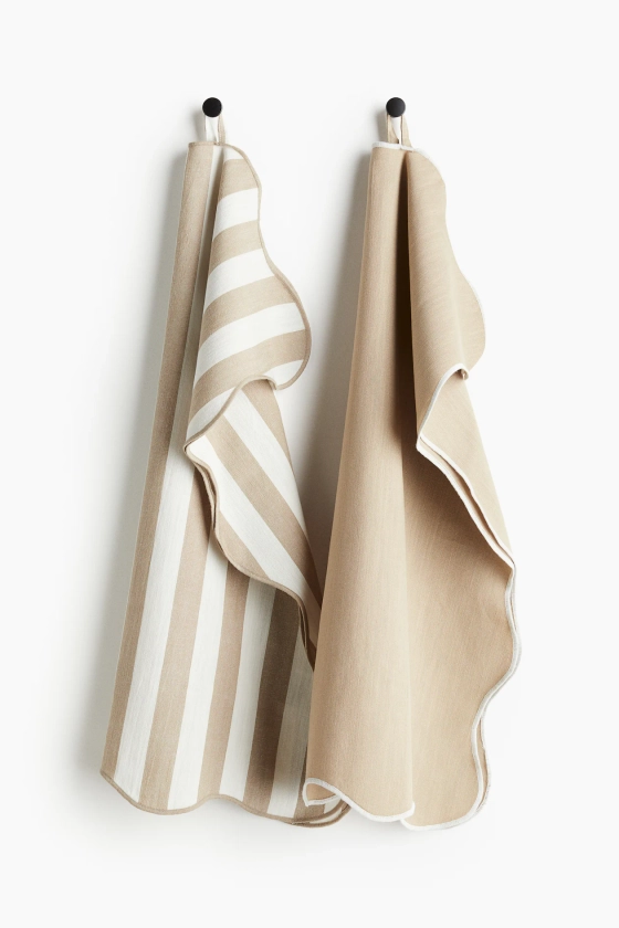 Lot de 2 torchons à bords festonnés - Beige/rayé - Home All | H&M FR