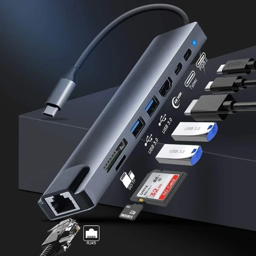 USB 3.0 Hub For Laptop Adapter PC Computer PD Charge Dock Station RJ45 HDMI-compatible TF/SD Card Notebook Type-C Splitter - AliExpress 7