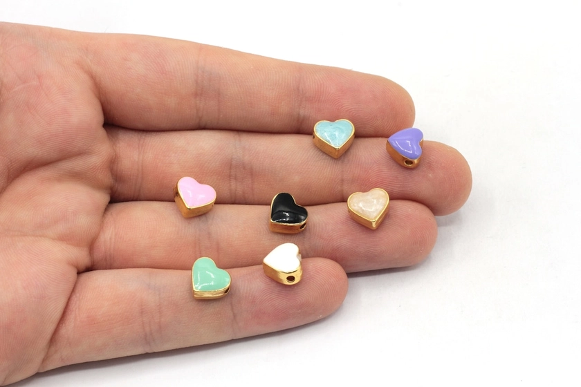 9mm Gold Plated Enamel Heart Beads, Gold Heart Beads, Bracelet Connector, Heart Connector, Bracelet Beads, Gold Plated Findings, GL1060 - Etsy