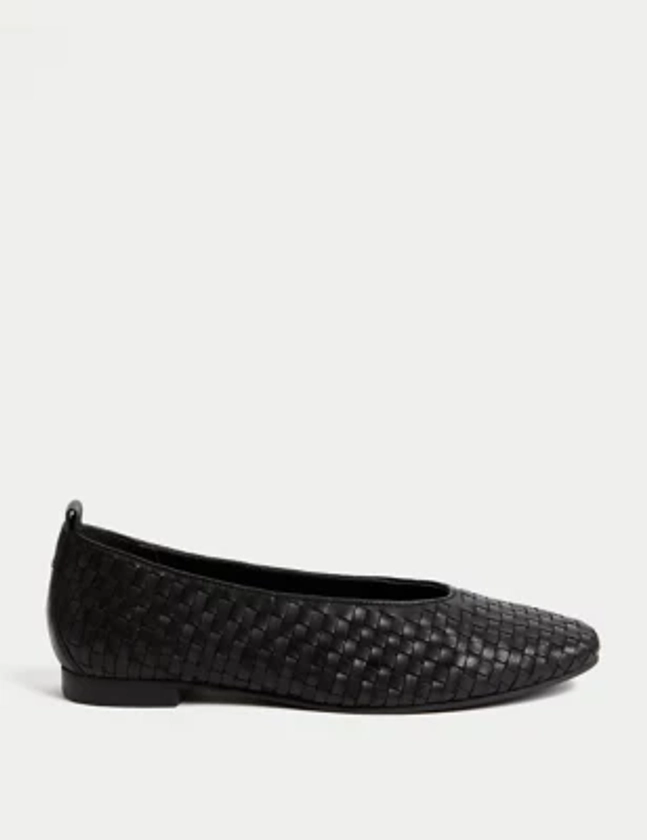 Leather Woven Flat Ballet Pumps | M&S Collection | M&S