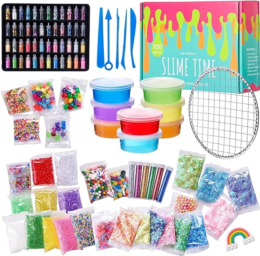 THE TWIDDLERS - 100 Piece DIY Slime Making Kit for Children with Glitter Powder, Crystal Beads for Kids Toys, Arts and Crafts Gift Set for Birthday Party, Game Activity