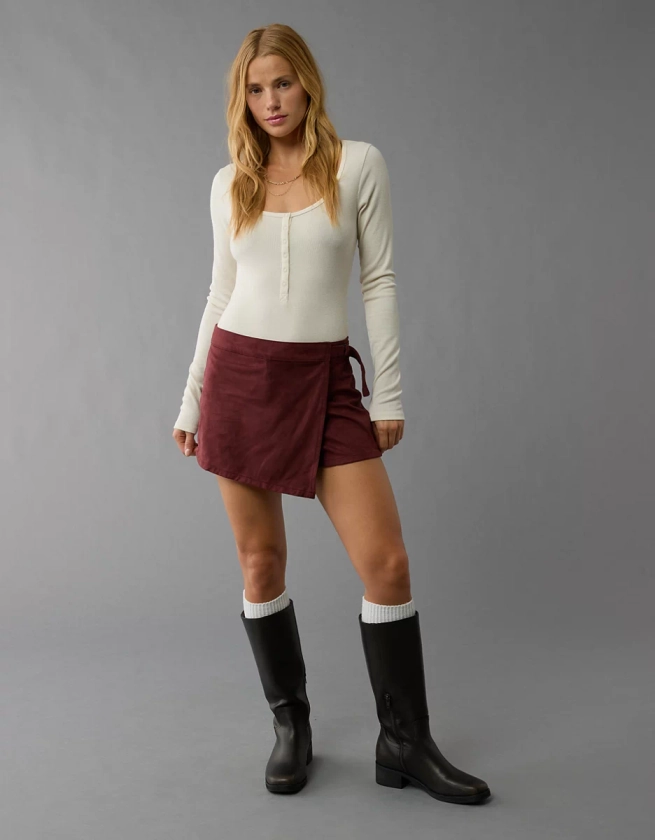 AE High-Waisted Sueded Faux Wrap Skort