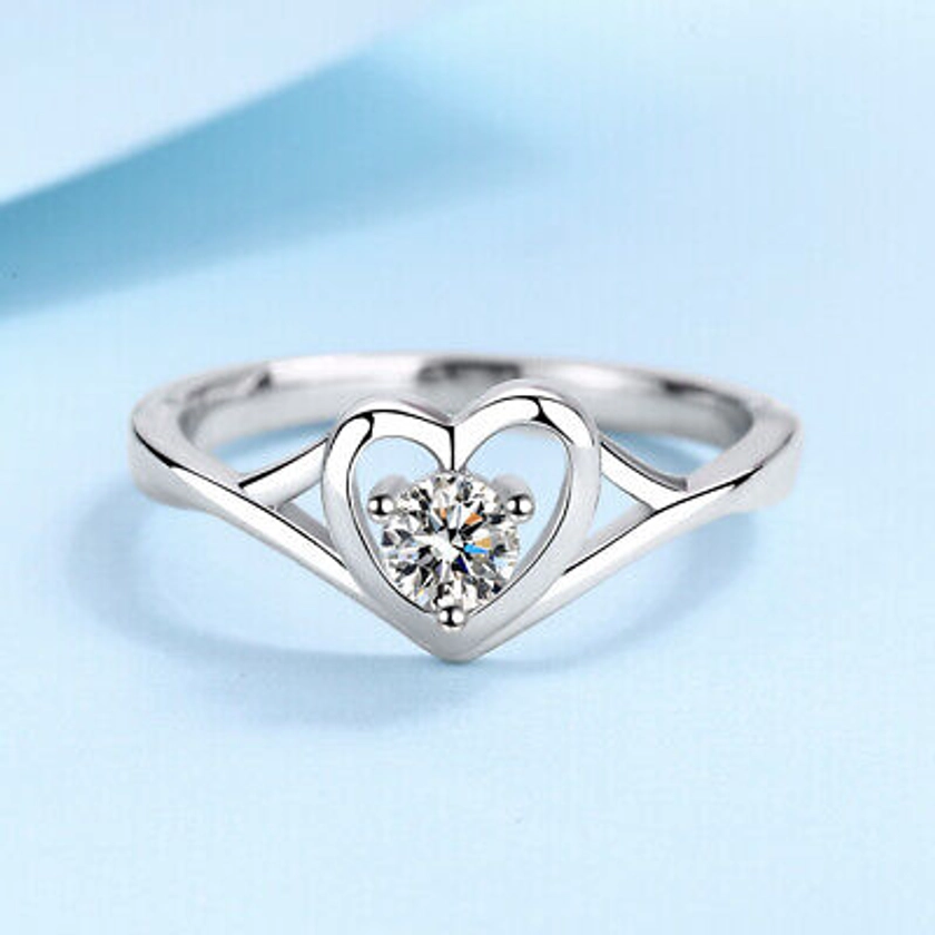 925 Sterling Silver Heart CZ Stone Adjustable Ring Womens Girls Jewellery New UK