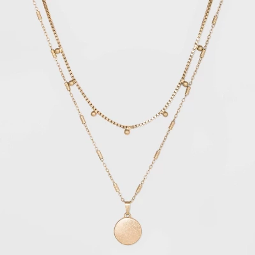 Ball & Medallion in Worn Gold Layer Necklace - Universal Thread™ Gold