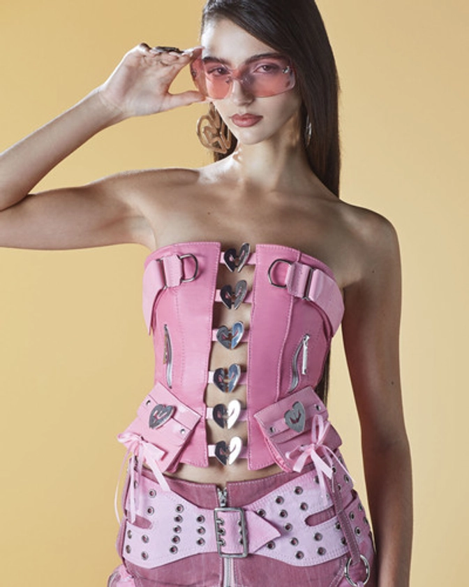 SYSTEM PINK LEATHER CORSET | Dominnico