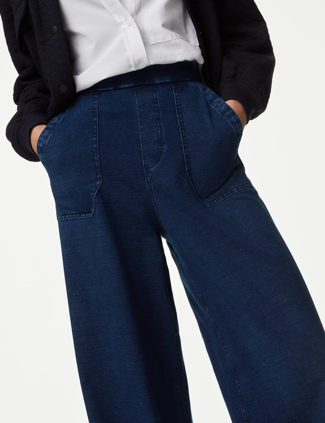 Denim Elasticated Waist Wide Leg Trousers | M&S Collection | M&S