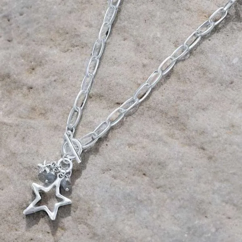 Open Silver Star Paper Clip Link Necklace - Julia Rose Gifts and Accessories