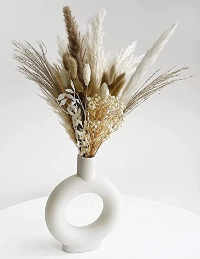 Dried Flowers Bouquet  with white and natural pampas gras and ruscus for vases cakes and home decor. white  and natural pampas grass, ruscus