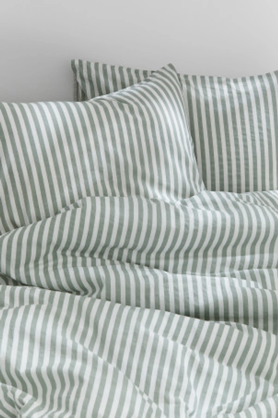 Parure de couette lit double à motif - Vert/vichy - Home All | H&M FR