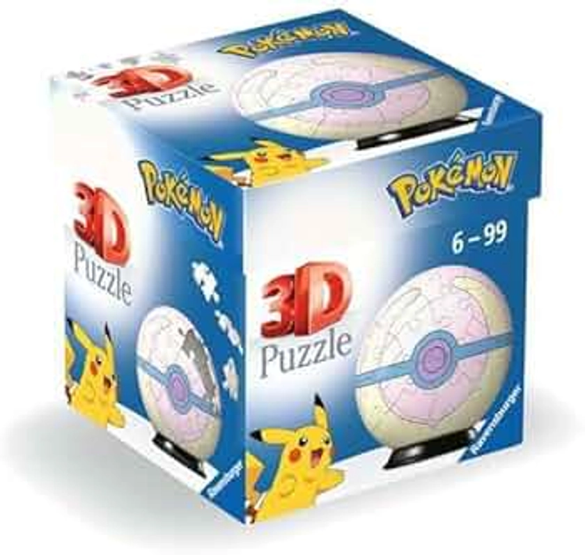 Ravensburger 3D 11582 – Puzzle Poké Ballon de guérison – [en] Heal Ball – pour Les Grands et Petits Fans de Pokémon à partir de 6 Ans, Rose