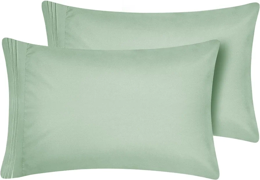 CozyLux Pillow Cases Standard Size Set of 2 Luxury 1800 Series Double Brushed Microfiber Bed Pillow Cases Embroidered 2 Pack 20x26, Sage Green Pillow Covers with Envelope Closure, Soft and Comfortable