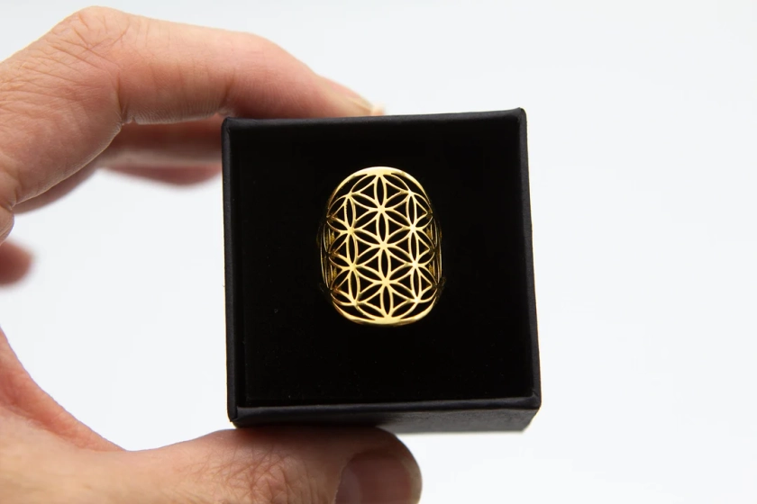 Ring Flower of Life | Sacred Geometry | Stainless Steel | Ring size: adjustable