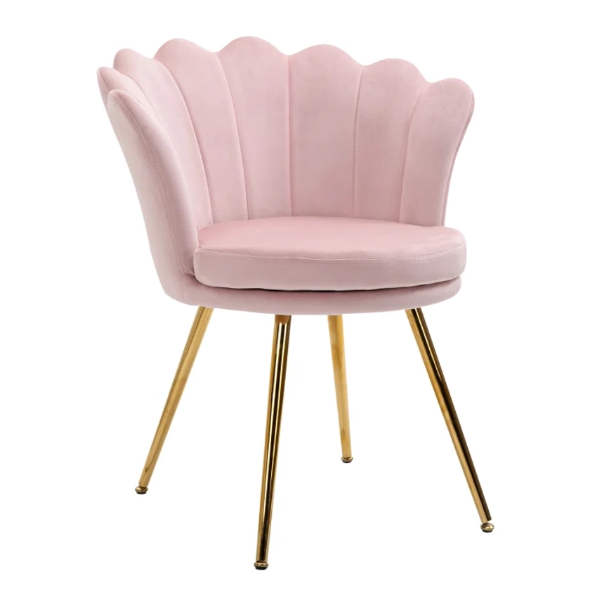 Chaise design coquillage pieds métal dorés effilés velours rose poudré | Maisons du Monde