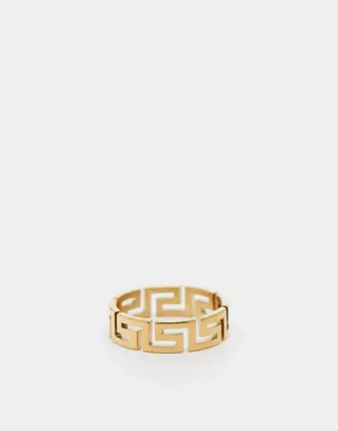 ASOS DESIGN waterproof stainless steel band ring with greek wave in gold tone | ASOS