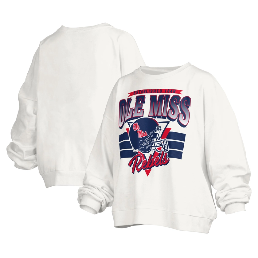 Women's Pressbox White Ole Miss Rebels Janice Retro Logo Oversized Pullover Sweatshirt