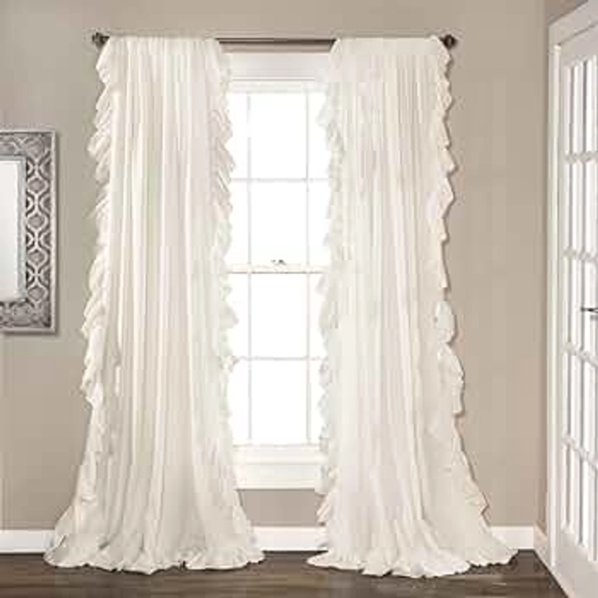 Lush Decor Reyna Ruffle Window Curtain Panel Set, Pair, 54" W x 84" L, White - Flowy Curtain Set - Romantic Ruffle Curtains for Bedroom, Living room, or Dining Room - Farmhouse & Cottage Home Decor