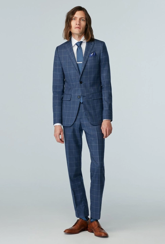 Custom Suits Made For You - Harrogate Windowpane Blue Suit | INDOCHINO