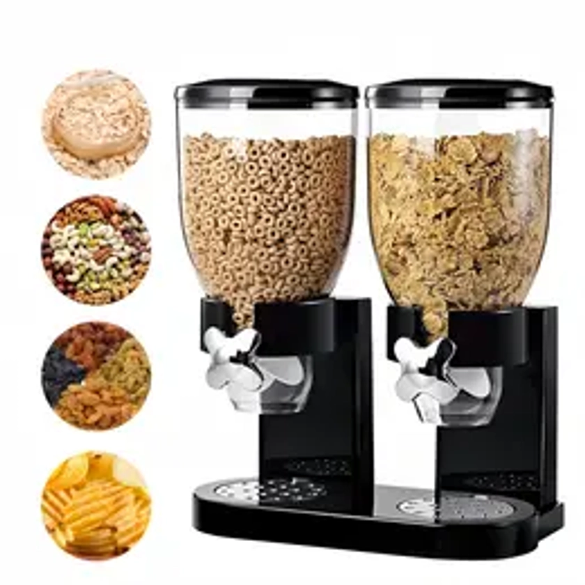 Dry Food Dispenser, 1 Count Single Or Dual Bin Dispenser, Large Capacity Cereal Dispenser, Tabletop Cereal Dispenser for Candy, Nuts, Rice, Granola, Cereal