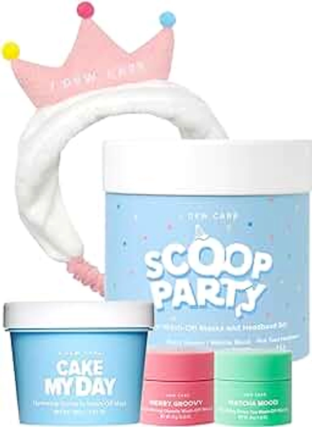 I DEW CARE Wash-off Masks with Headband Set - Scoop Party | With Hyaluronic Acid, Gift Set, Skincare Essentials, Wash-off Face Masks, Crown, Moisturizing, Hydrating, Soothing
