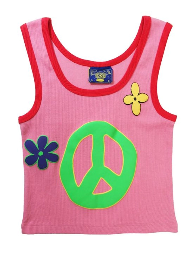 Coney Island Picnic Peace Power Ribbed Ringer Tank Top: Pink SMALL