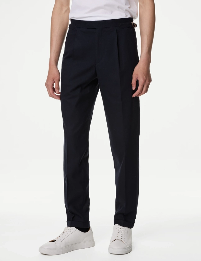 Tailored Fit Twill Single Pleat Trousers | M&S Collection | M&S