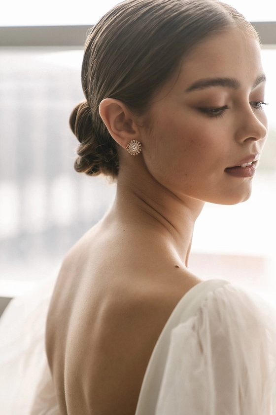 Dahlia Earrings | Rhinestone studs | Modern Bridal Jewelry & Wedding Accessories — Jade Oi Studio