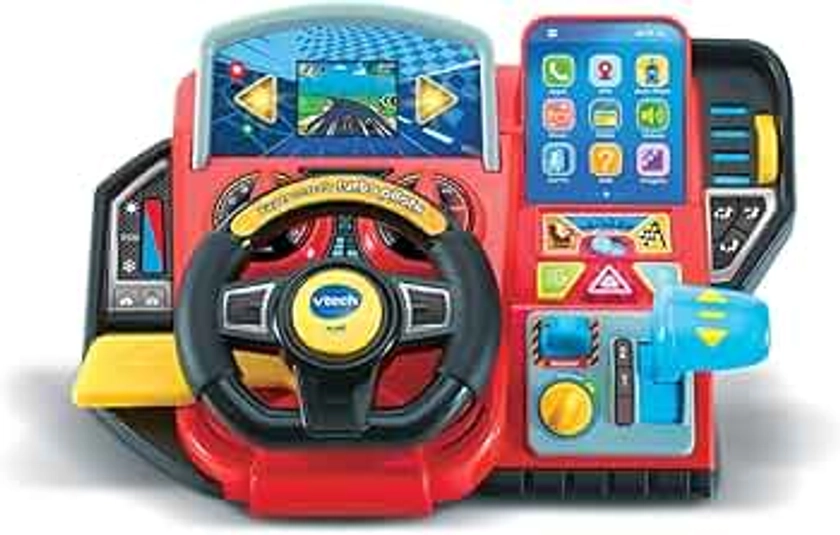 VTech - Super Console Turbo Pilote, Simulateur de Conduite avec Écran Couleur et Tableau de Bord, Courses de Voitures, Apprentissages et Jeux, Cadeau Enfant de 3 Ans à 8 Ans - Contenu en Français