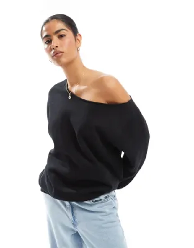 ASOS DESIGN off shoulder oversized sweatshirt in black | ASOS