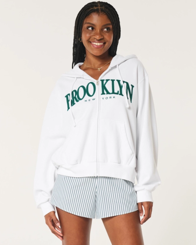 Women's Easy Brooklyn New York Graphic Zip-Up Hoodie | Women's New Arrivals | HollisterCo.com