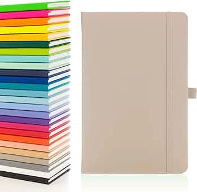 Notes London Eco A5 Notebook with Lined Pages, Pen Loop, Ribbon, Date Marks and Paper Pocket, Medium Hardback Journal, Note, sustainably sourced paper (Pastel Mushroom)