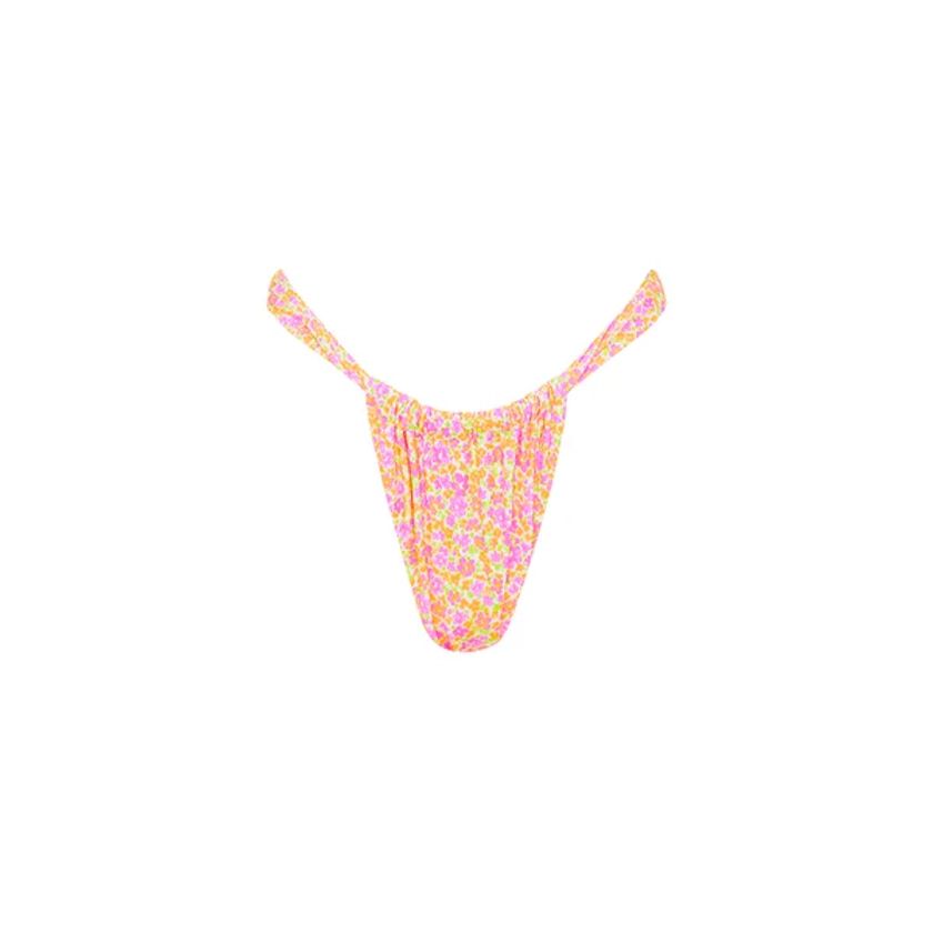 Ruched Thong Bikini Bottom - Champagne Blossom