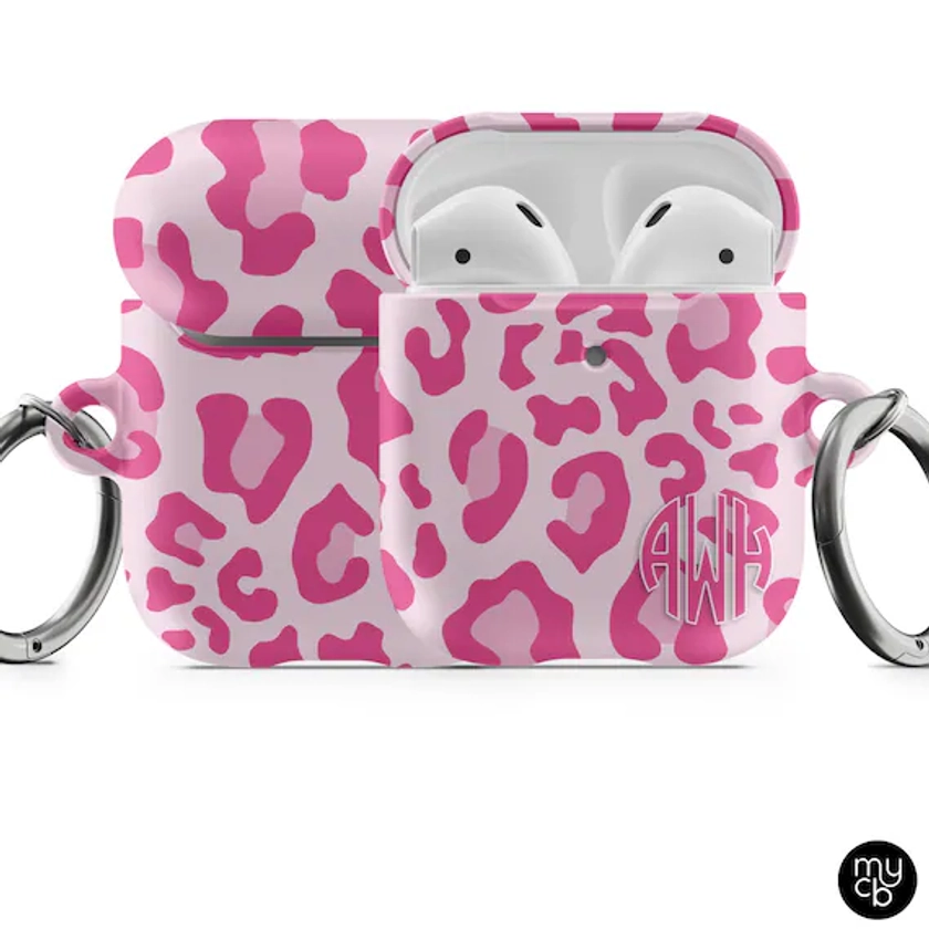 Pink Leopard AirPod Case, Personalized with Name or Initials, Custom Hardshell Case for AiPods, All Over Print, Fits Version 1 2 Pro!