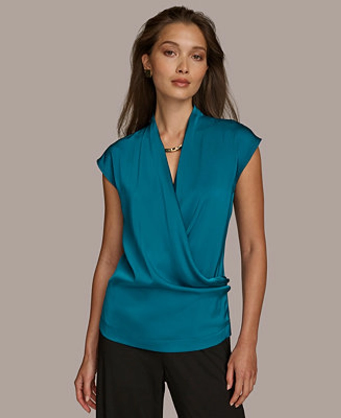 Donna Karan Women's Cap Sleeve Faux-Wrap Blouse - Macy's 