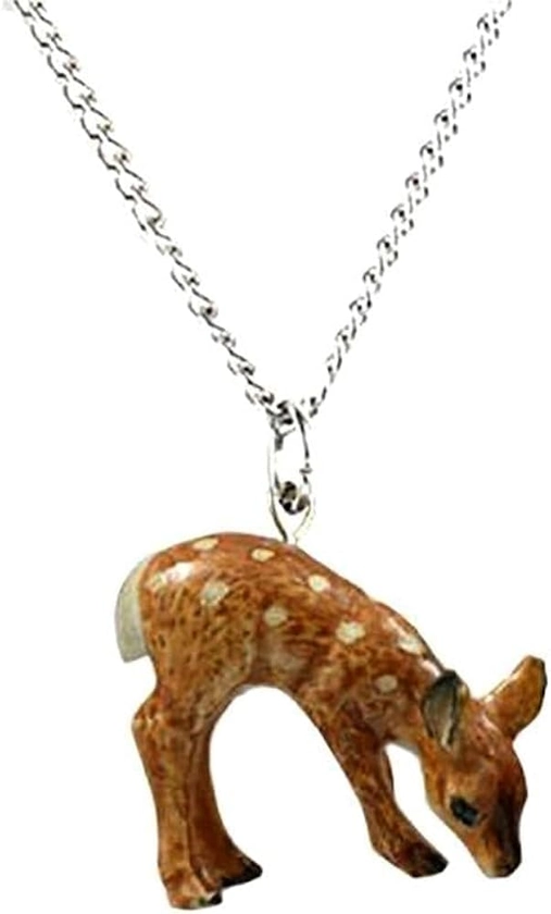 Jewelry - Deer Fawn Brown Animal - Necklace Pendant Porcelain Jewelry