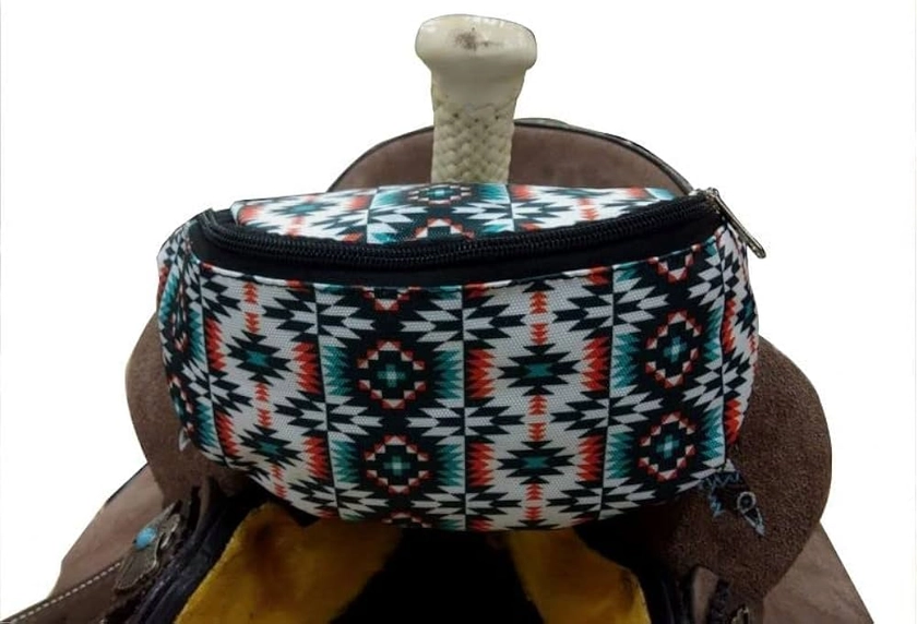 Showman Teal & Orange Aztec Print Insulated Nylon Saddle Pouch