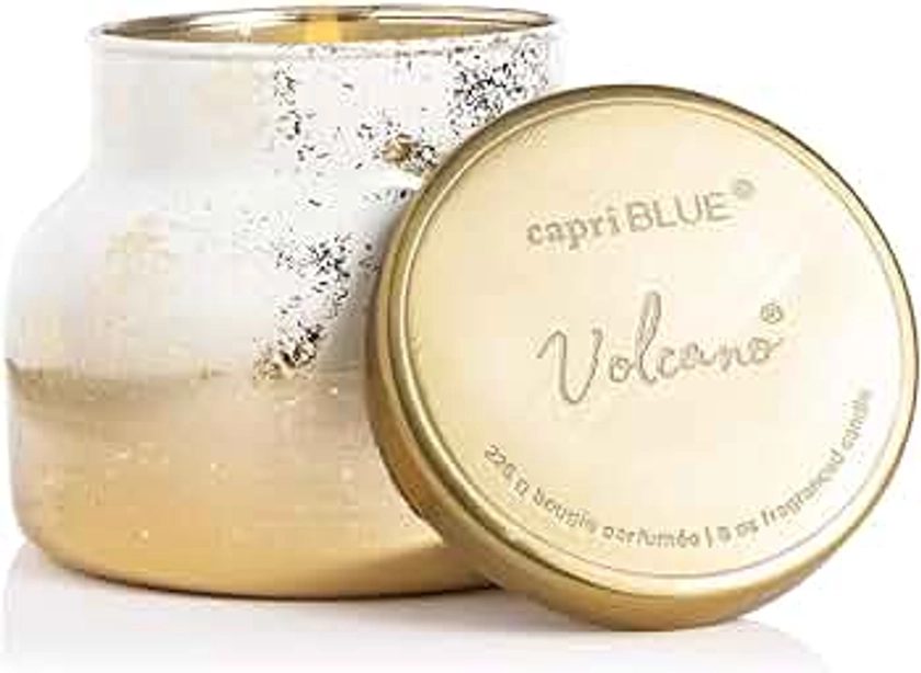 Capri Blue Glimmer Petite Signature Jar - Volcano Scented Candle with Ombre Glass Candle Holder - Luxury Aromatherapy Candle - 8 Oz - White and Gold