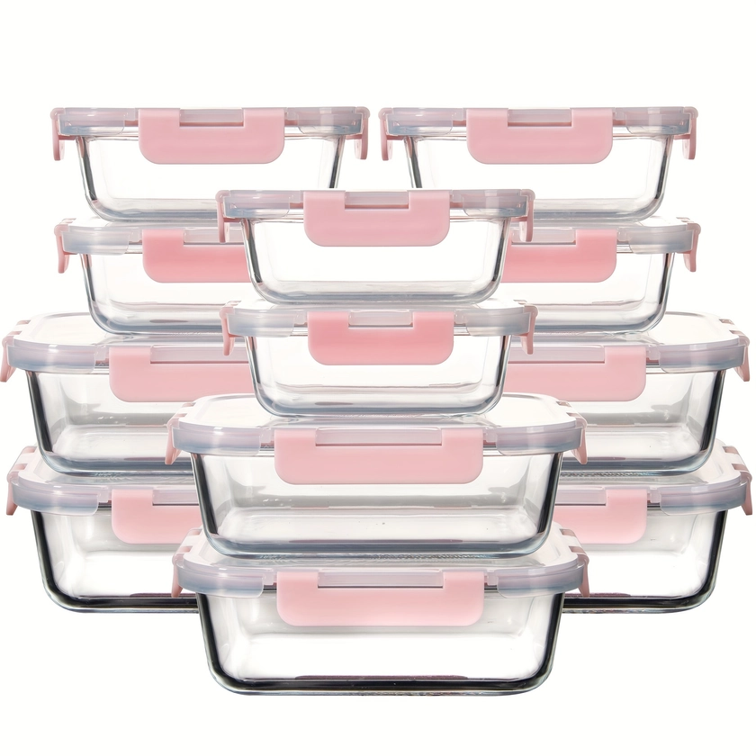 24Pcs (12 *+12 Glass Bowl) Borosilicate Glass Food Storage Containers with Airtight *, Ideal for Meal Prep, Lunches - Microwave and Dishwasher S