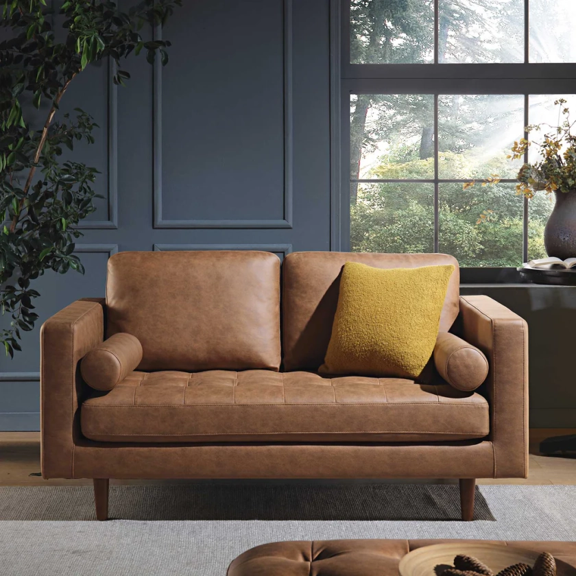 Henrietta 2-Seater Sofa, Tan Faux Suede