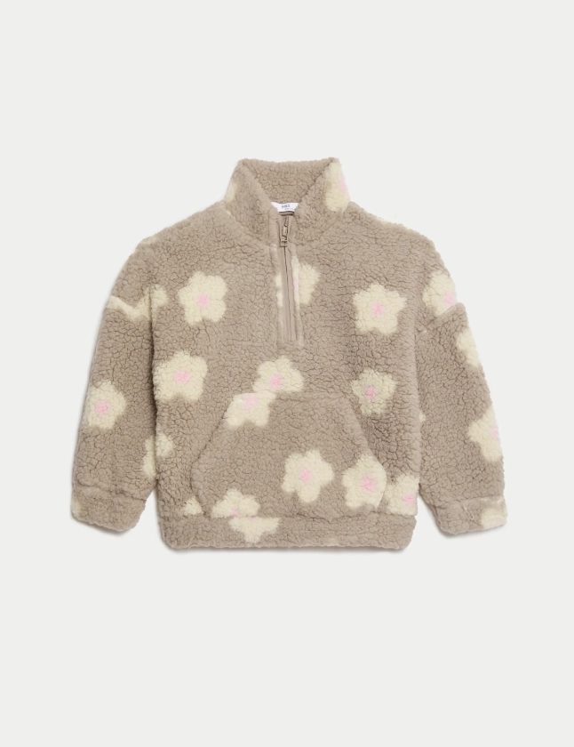 Borg Floral Half Zip Jacket (1-8 Yrs)