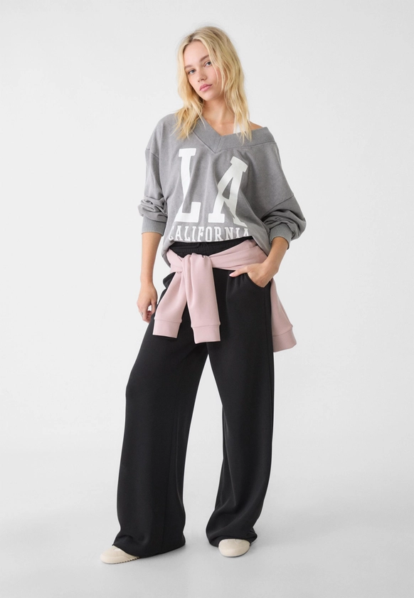 Soft-touch palazzo trousers - Women's fashion | Stradivarius United Kingdom